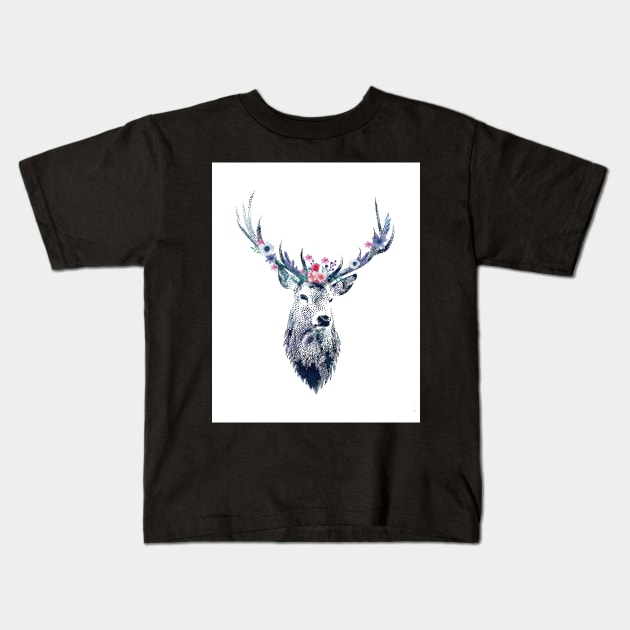 Pointillism (dotty) Deer with flower crown Kids T-Shirt by SouthPrints